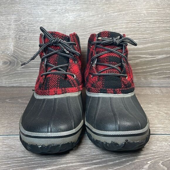 Eddie Bauer Hunt Pack Mid Red Plaid Women’s Sz 7.5 Waterproof Lace Up Duck Boots - Picture 2 of 11